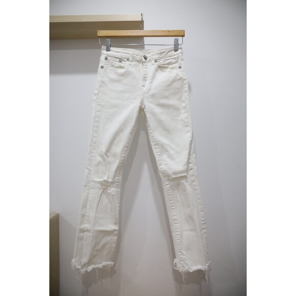 R13 Pants - R13 Womens Size 25 Kick Crop Jeans Distressed Garret White Italy Denim Luxury